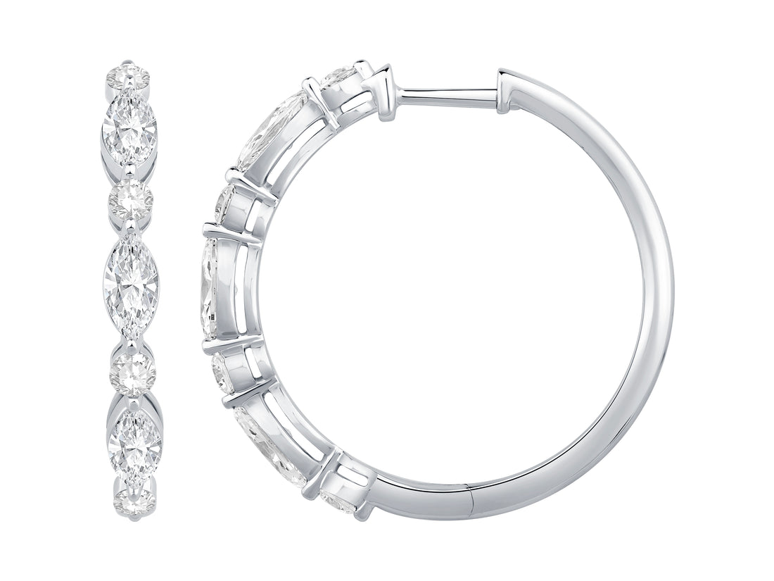 Exquisite Marquise and Round Lab Diamond Earrings in 14 Karat White Gold - 2.03 CTW