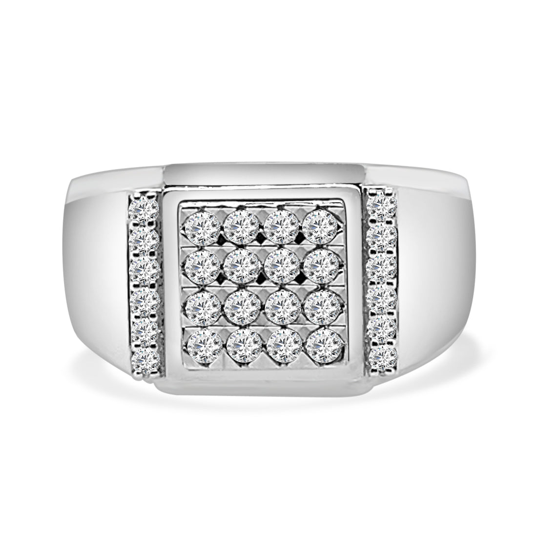 Beveled D/c Cluster Signet Ring in 10 Karat White Gold with Natural Diamond 0.63ct