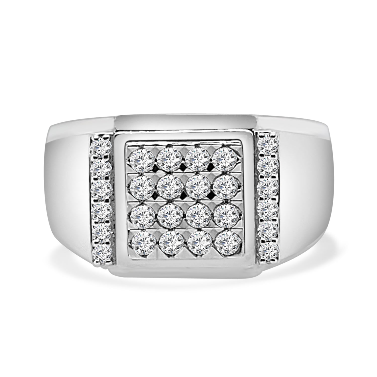 Beveled D/c Cluster Signet Ring in 10 Karat White Gold with Natural Diamond 0.63ct