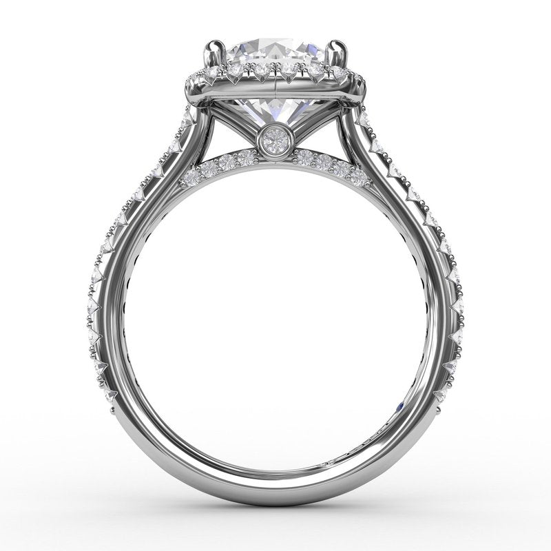 Elegant 14 Karat White Gold Cushion Engagement Mounting with Sparkling Cubic Zirconia