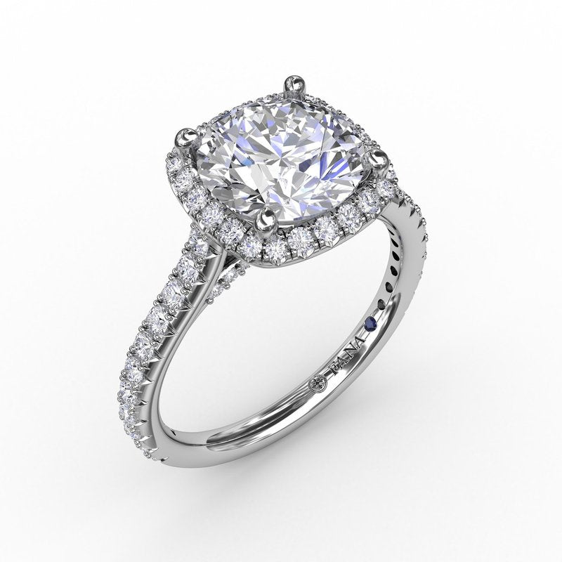 Elegant 14 Karat White Gold Cushion Engagement Mounting with Sparkling Cubic Zirconia