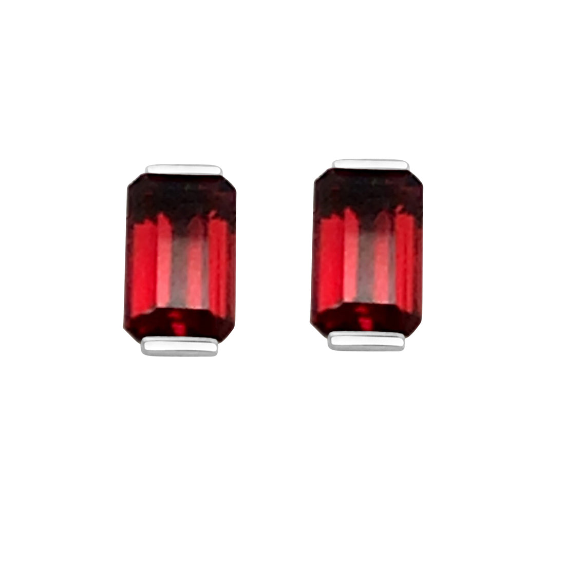 14K White Gold Garnet Solitaire Studs - Emerald Shape (3.25 ct)