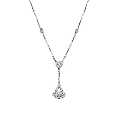 14K White Gold Necklace with Rd Halo and Fan Drop Station featuring Natural Diamond (0.84ct)