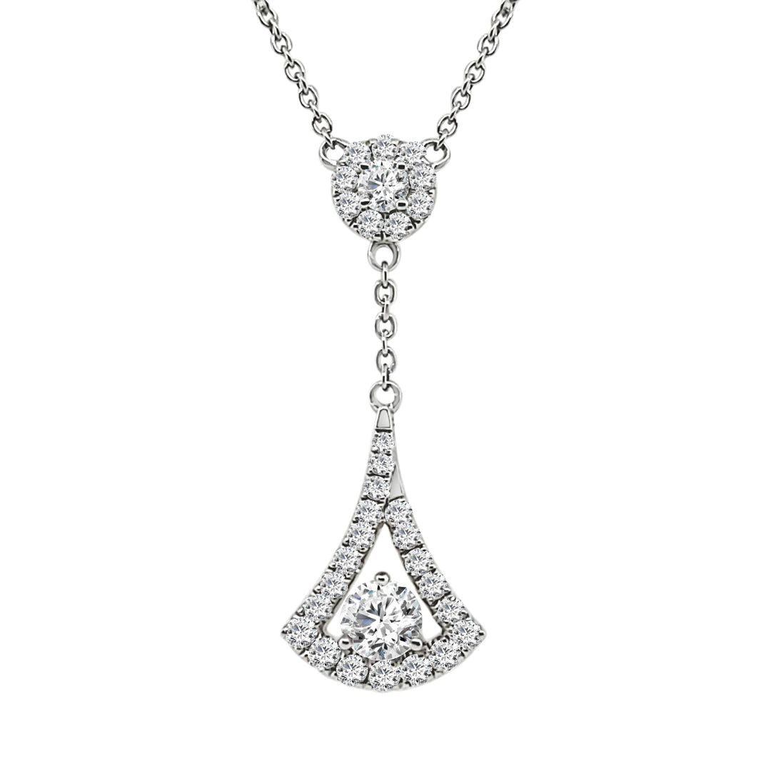 14 Karat White Gold Necklace with Rd Halo and Fan Drop Station featuring Natural Diamond