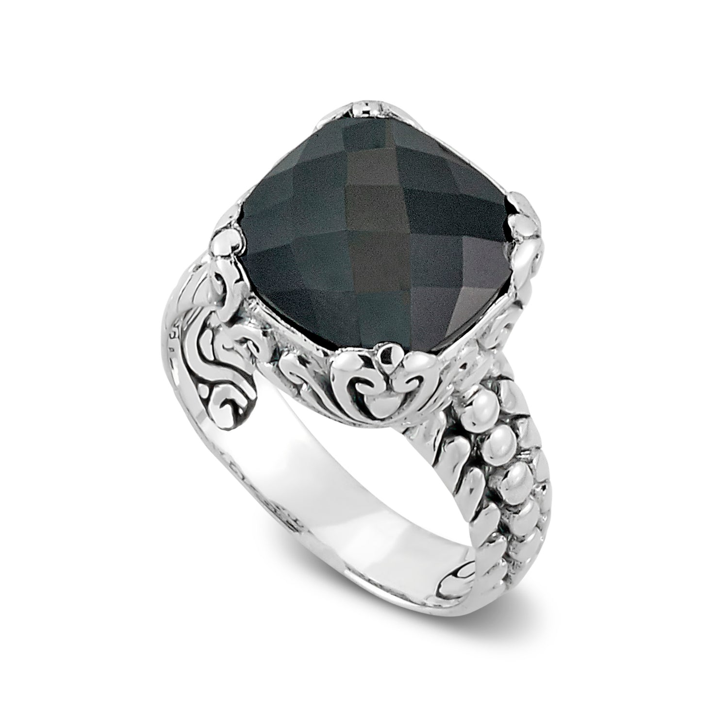 Textured Sterling Silver Ring with Onyx Accent