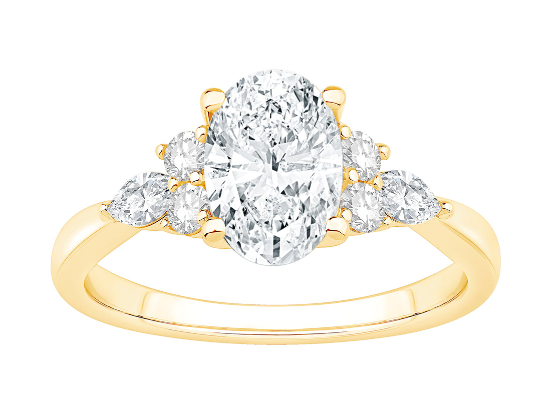 14K Yellow Gold Oval Center Floral Accent Engagement Ring with 1.50 Lab Diamond, Oval Shape