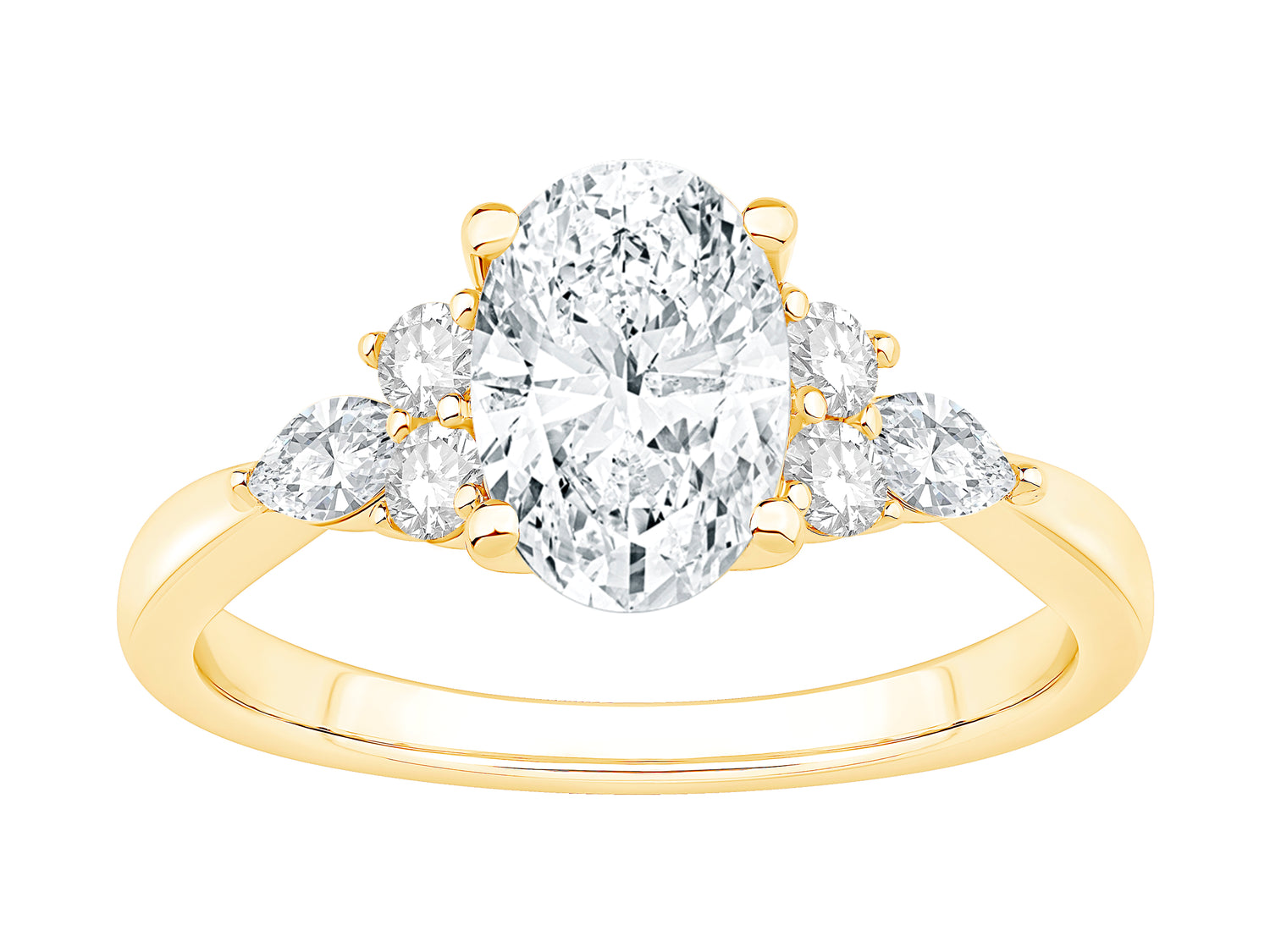 14K Yellow Gold Oval Center Floral Accent Engagement Ring with 1.50 Lab Diamond, Oval Shape