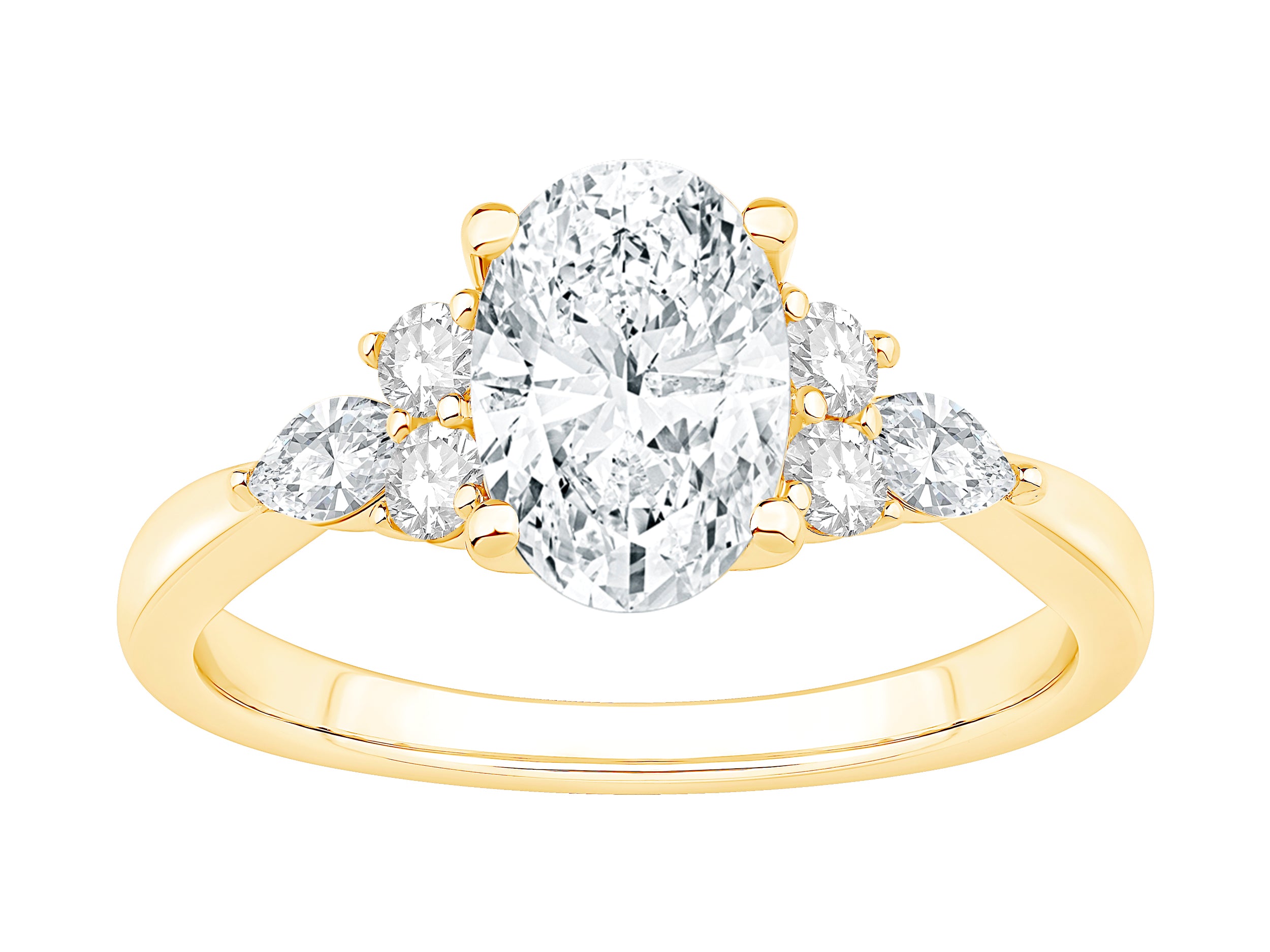 14K Yellow Gold Oval Center Floral Accent Engagement Ring with 1.50 Lab Diamond, Oval Shape