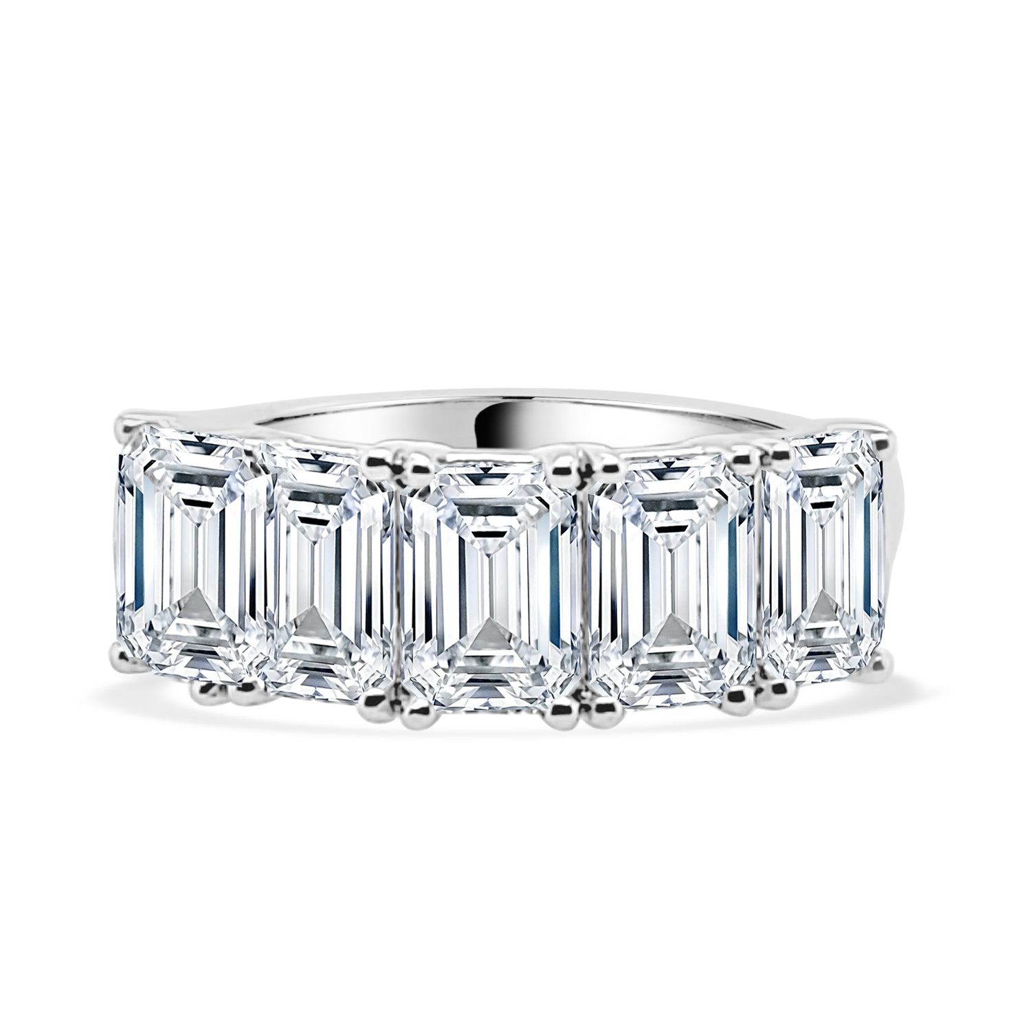Emerald Shape 5 Stone Ring in 14 Karat White Gold with Lab Diamond - Size 3.5