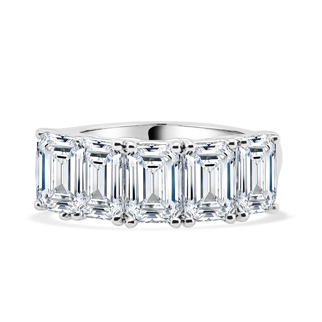 Emerald-Shaped 5 Stone 3.5 Lab Diamond Ring in 14 Karat White Gold