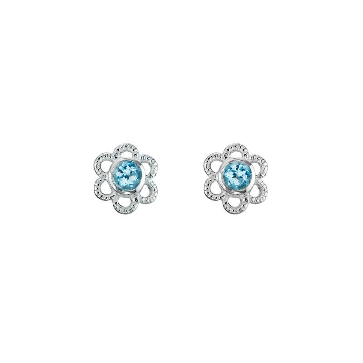 Bohemian Bliss: Sterling Silver Flower Child Studs with Blue Topaz Shape