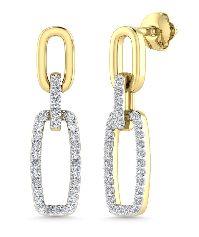 10 Karat Two-Tone Chain Link Earrings with 0.25 Carat Natural Diamond