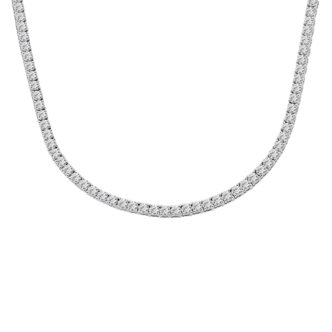 10.00 Round Natural Diamond Tennis Necklace in 14 Karat White Gold