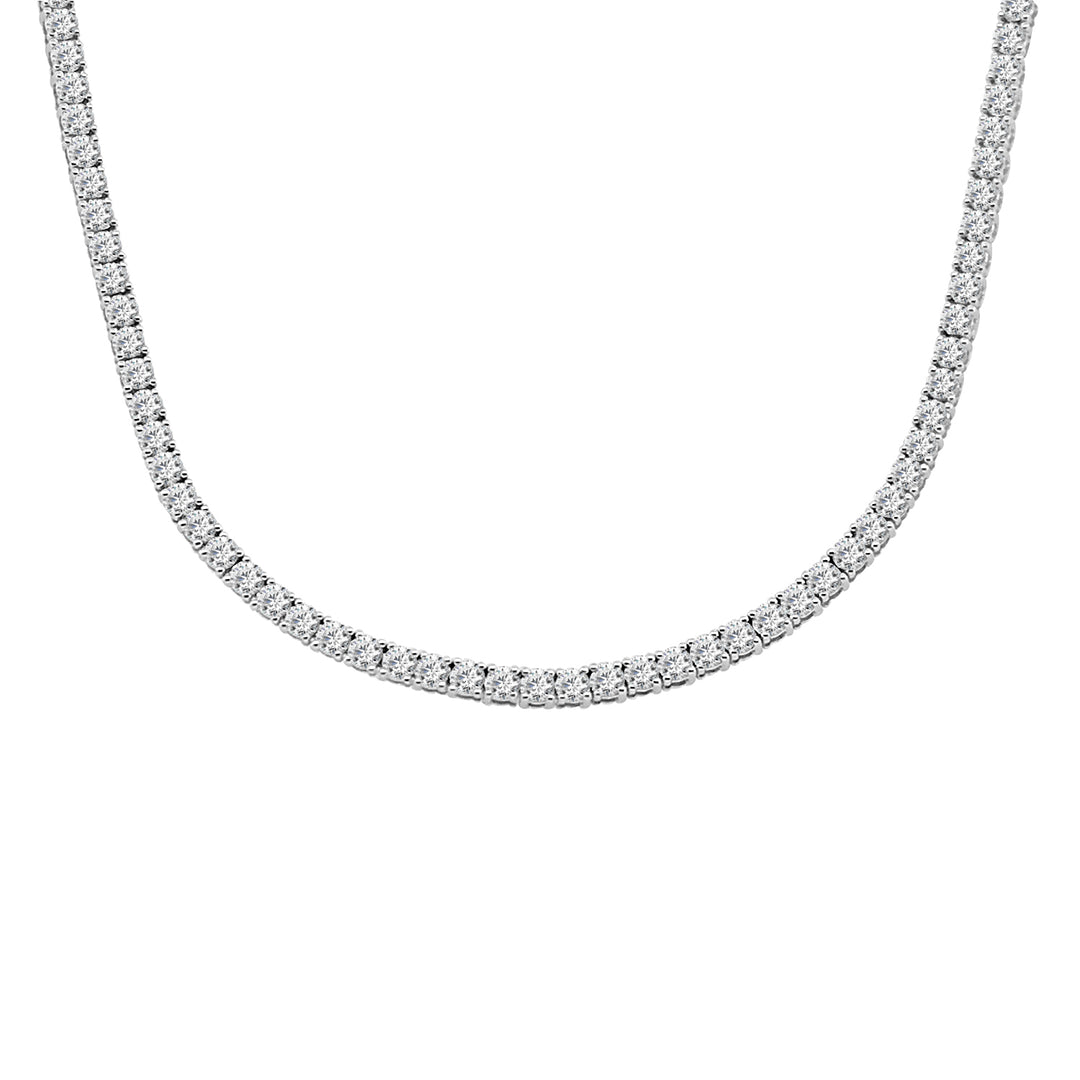 Luxurious 14 Karat White Gold Tennis Necklace with Round Natural Diamond Accent