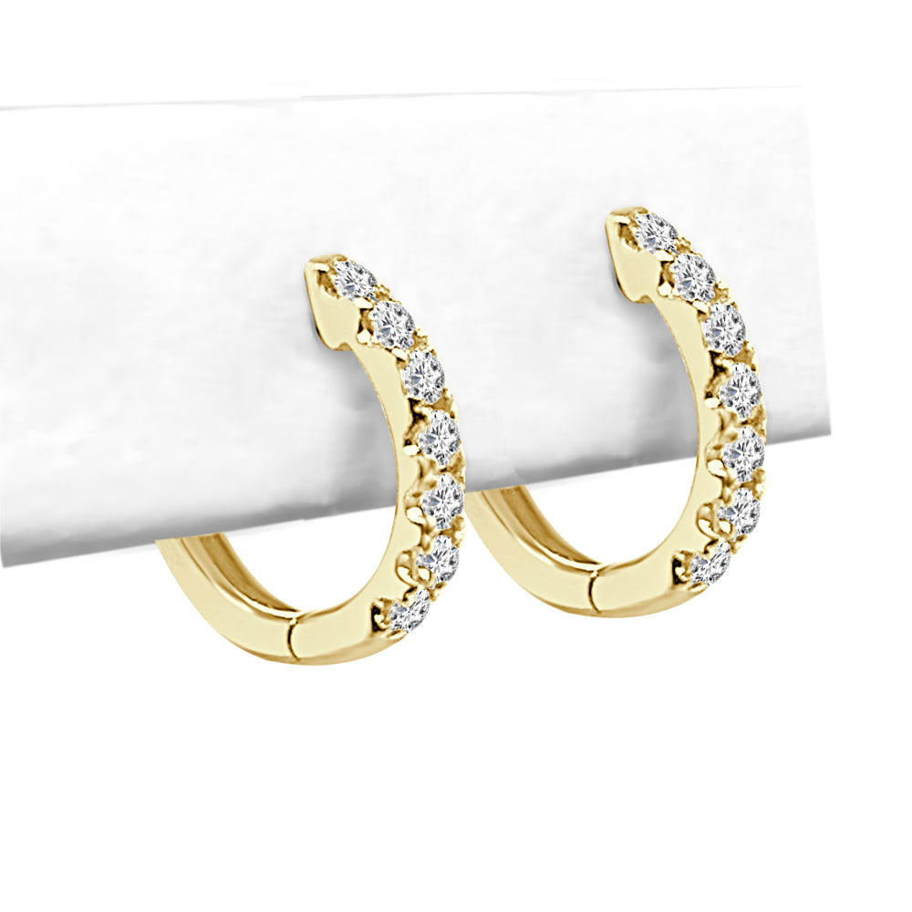 14K Yellow Gold Round Diamond Hoop Earrings - Shared Prong 0.43 ct. Natural Diamonds
