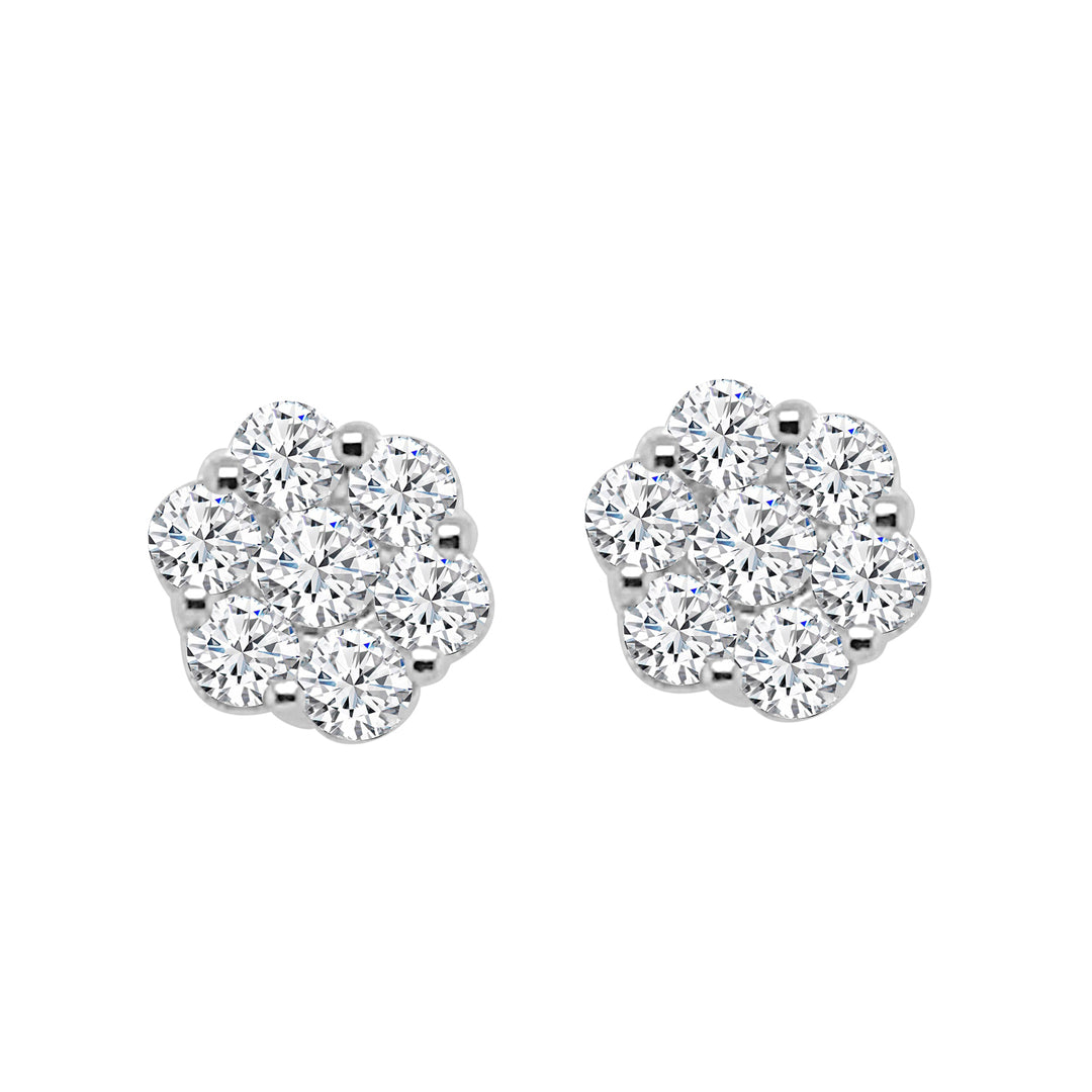 Dazzling Clustered Natural Diamond Earrings in 10 Karat White Gold