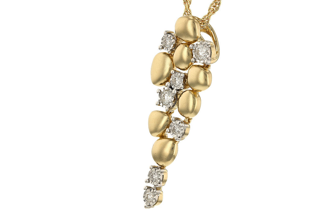 Aurora Glow: 14 Karat Two-Tone Yellow Gold Pebble Necklace with Round Natural Diamond