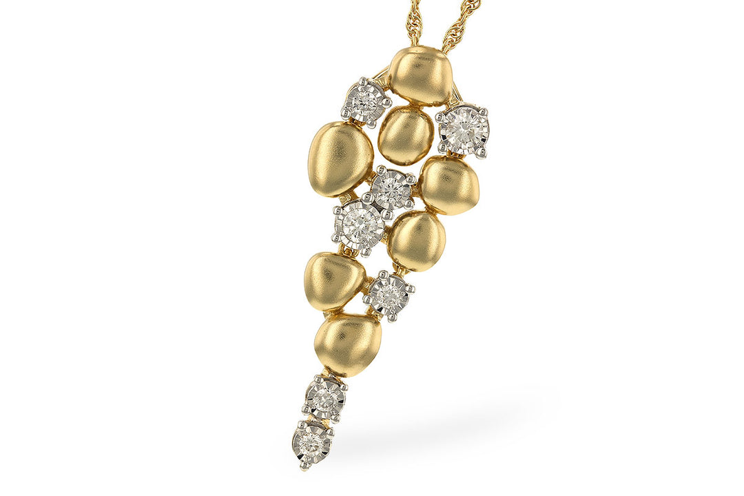 Aurora Glow: 14 Karat Two-Tone Yellow Gold Pebble Necklace with Round Natural Diamond