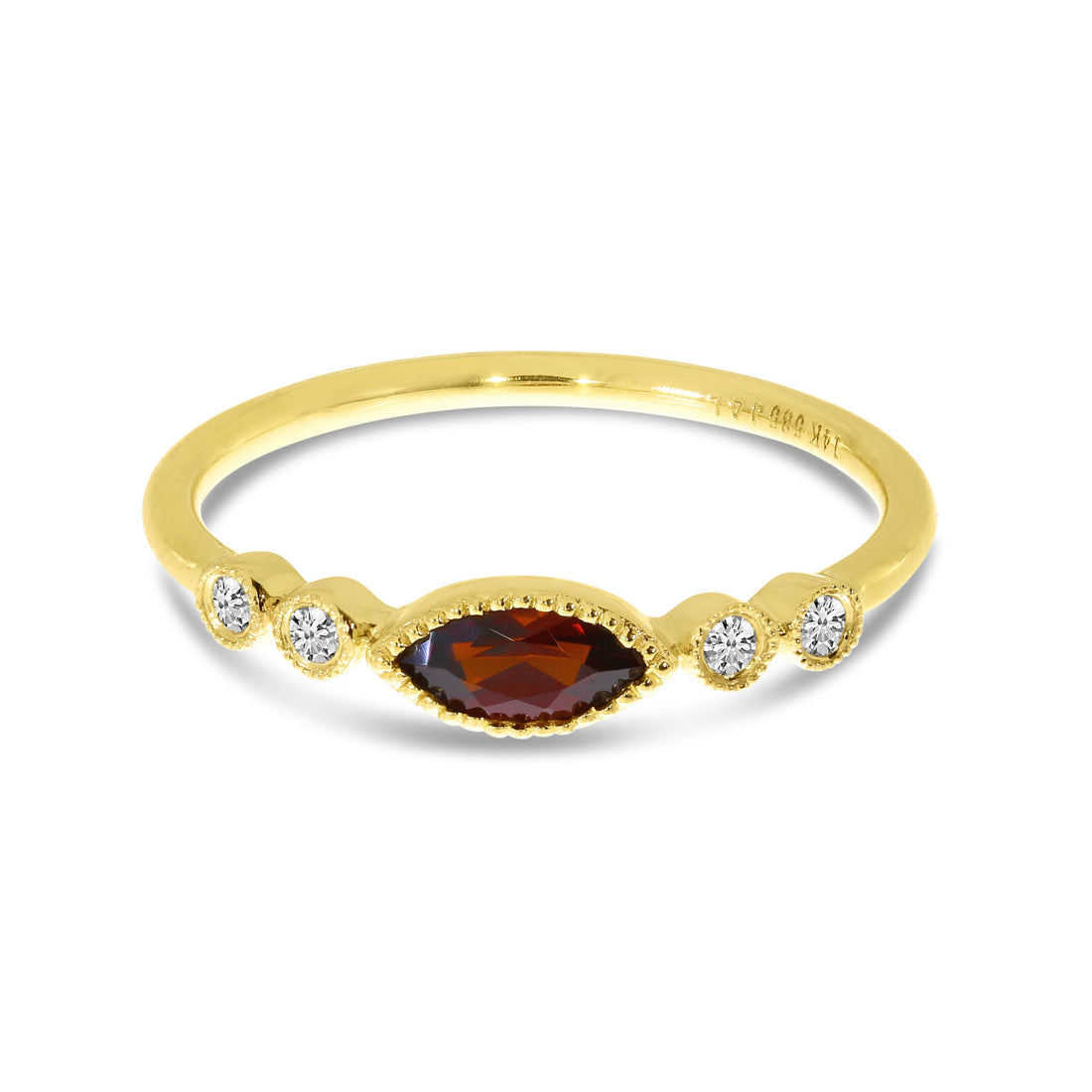 Marquise Garnet Ring in 14 Karat Yellow Gold with Milgrain Detail - 0.32 Carats
