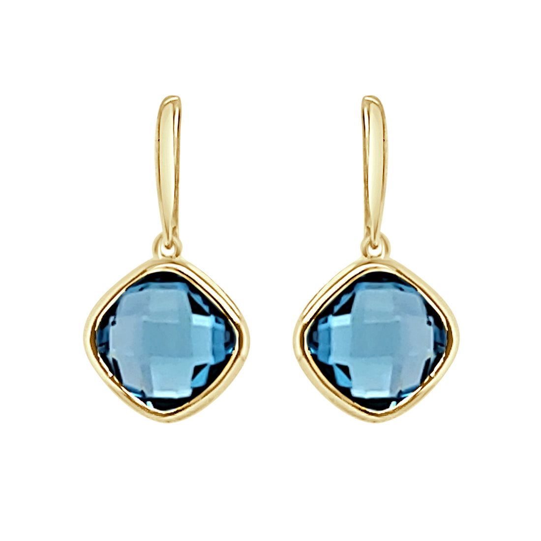 14 Karat Yellow Gold Dangle Bezel Earrings with Blue Topaz (5.25 ct)