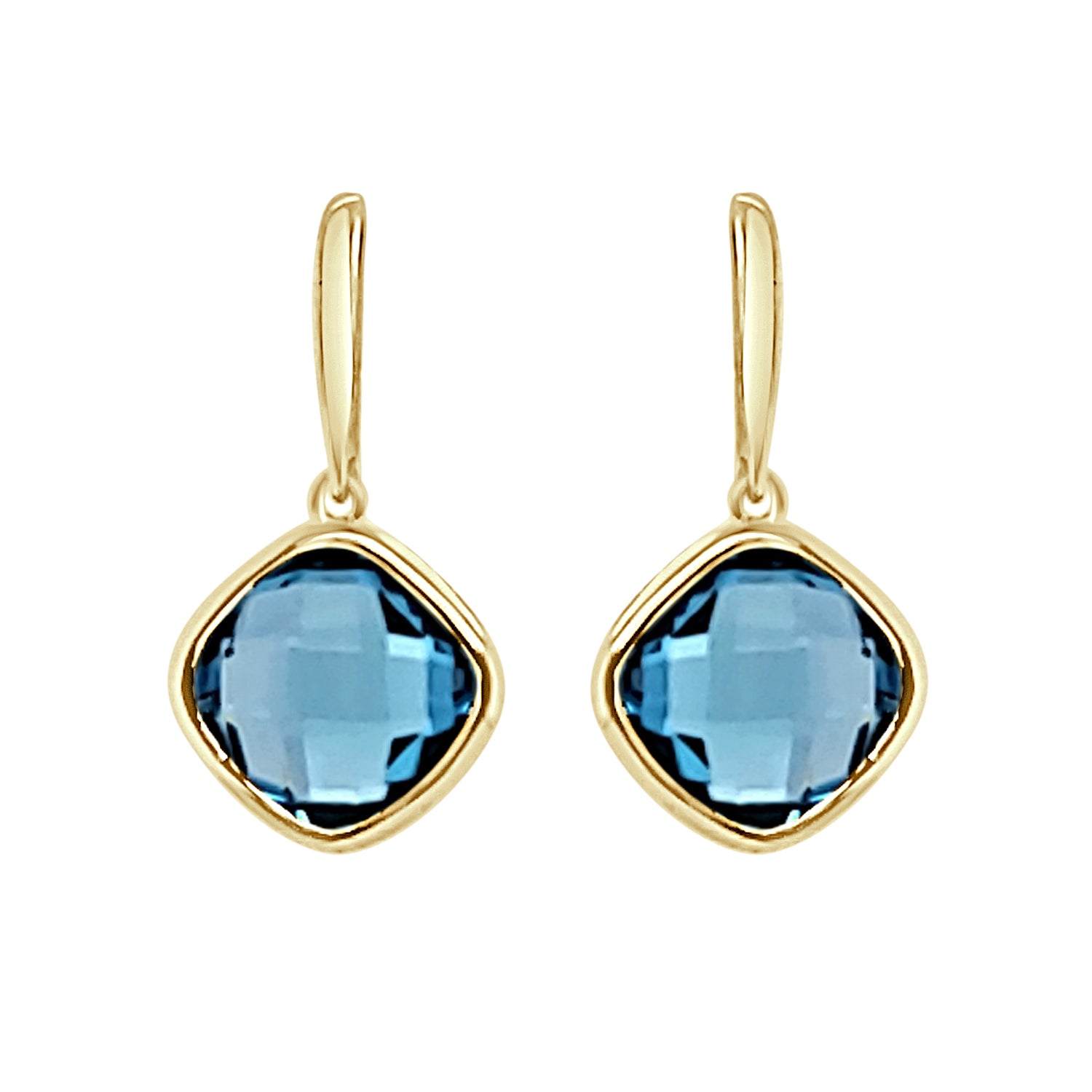 14 Karat Yellow Gold Dangle Bezel Earrings with Blue Topaz - 5.25