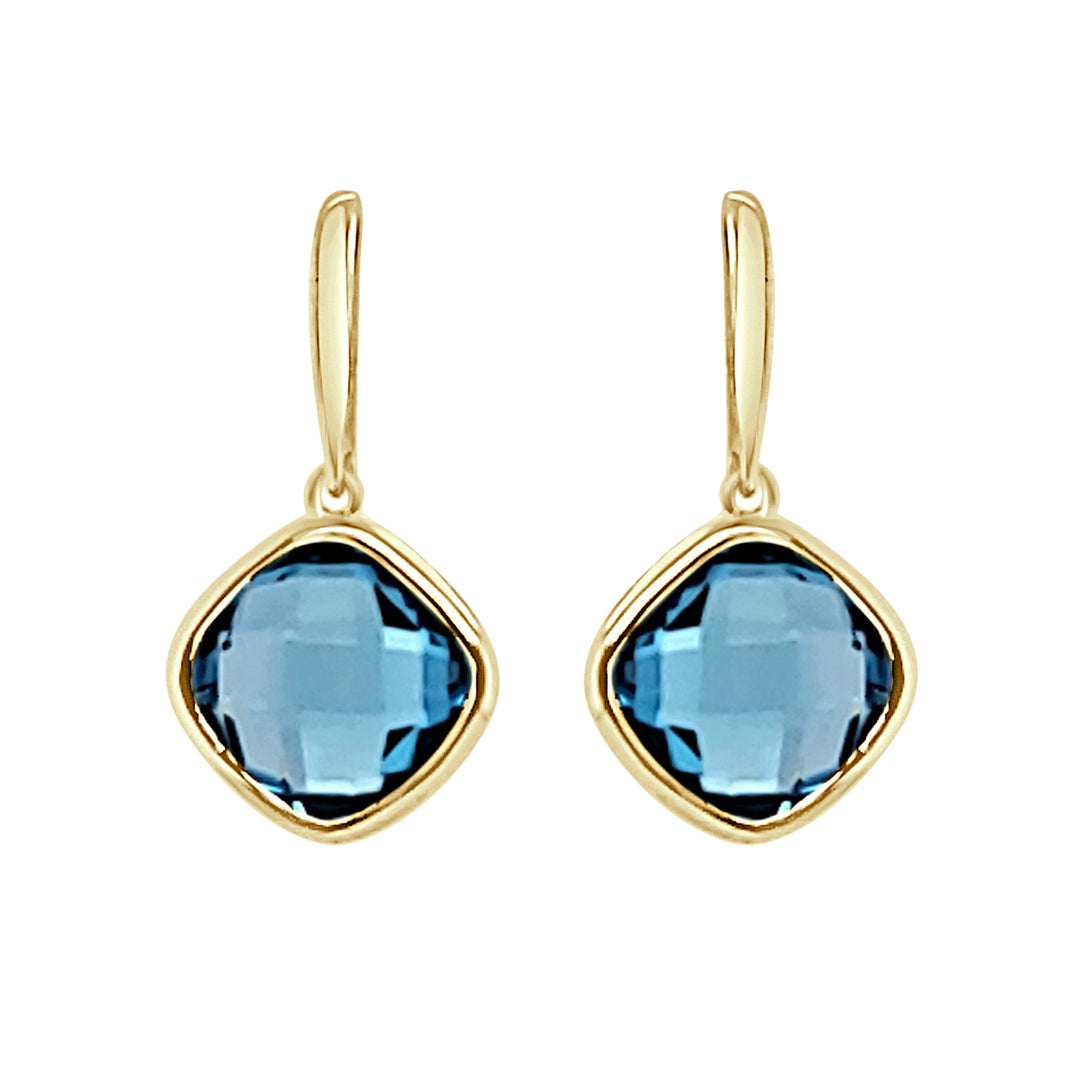 Blue Topaz Dangle Bezel Earrings in 14 Karat Yellow Gold - 5.25 Shape