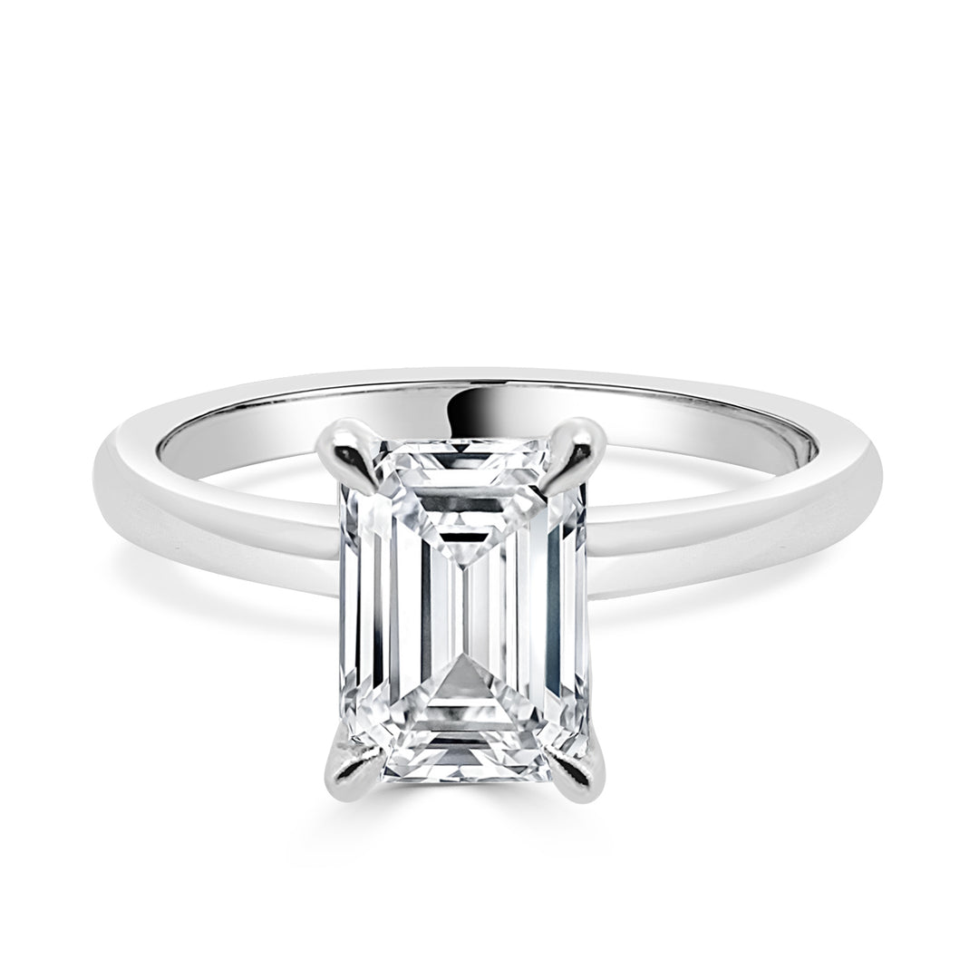 Emerald Cut Lab Diamond Engagement Ring in 14 Karat White Gold