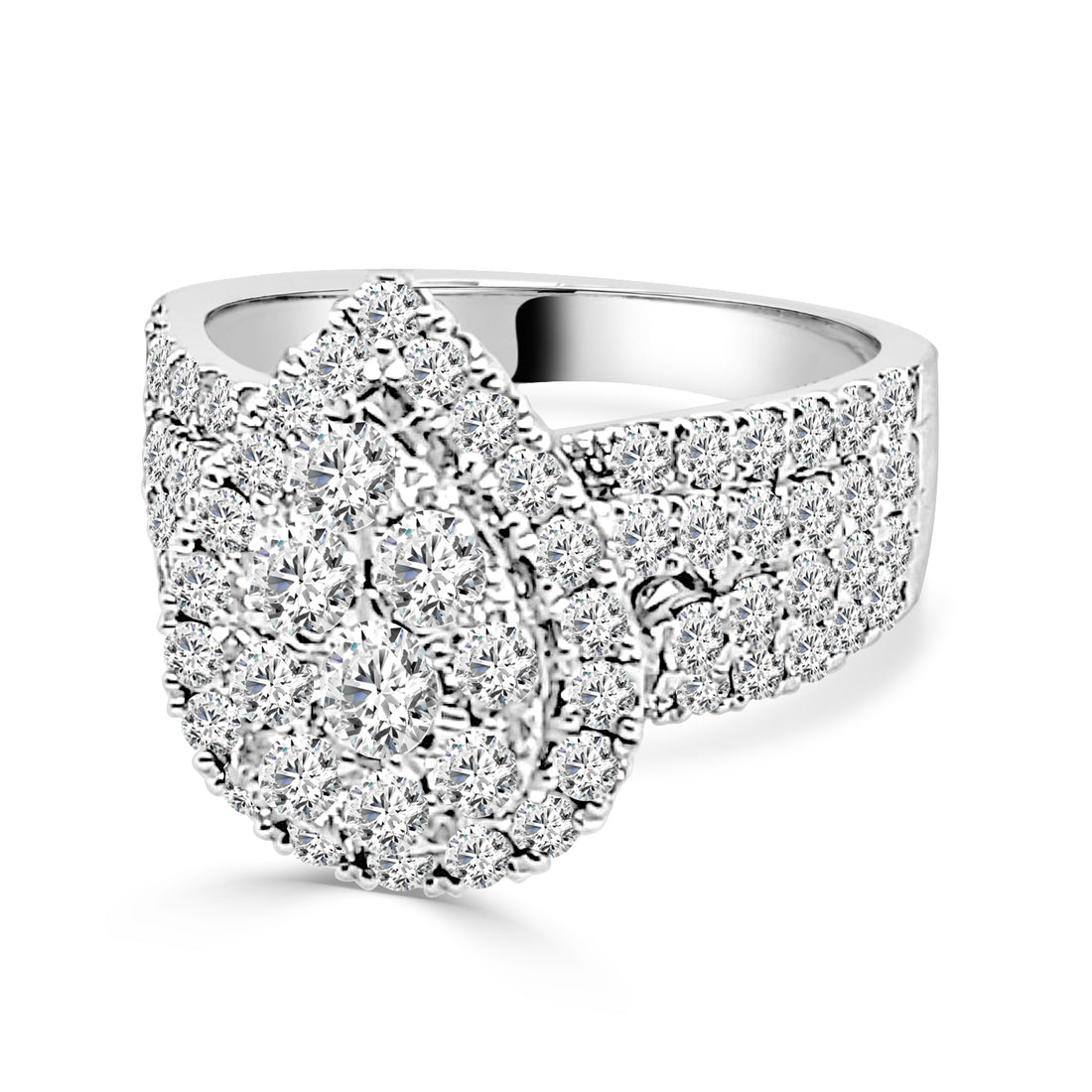 4 Row Split Shank Cluster Pear Diamond Engagement Ring in 14 Karat White Gold