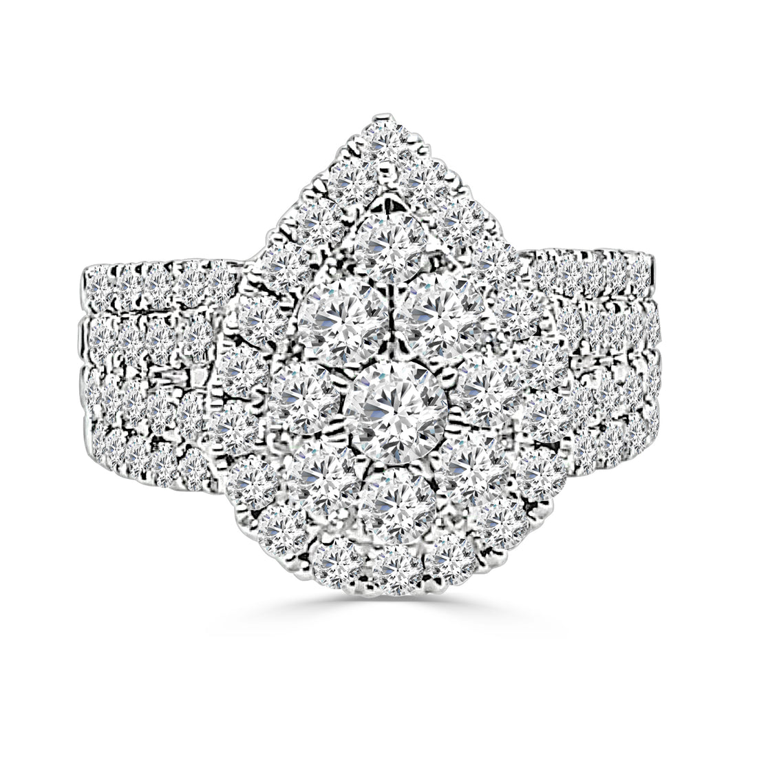 4 Row Split Shank Cluster Pear Diamond Engagement Ring in 14 Karat White Gold