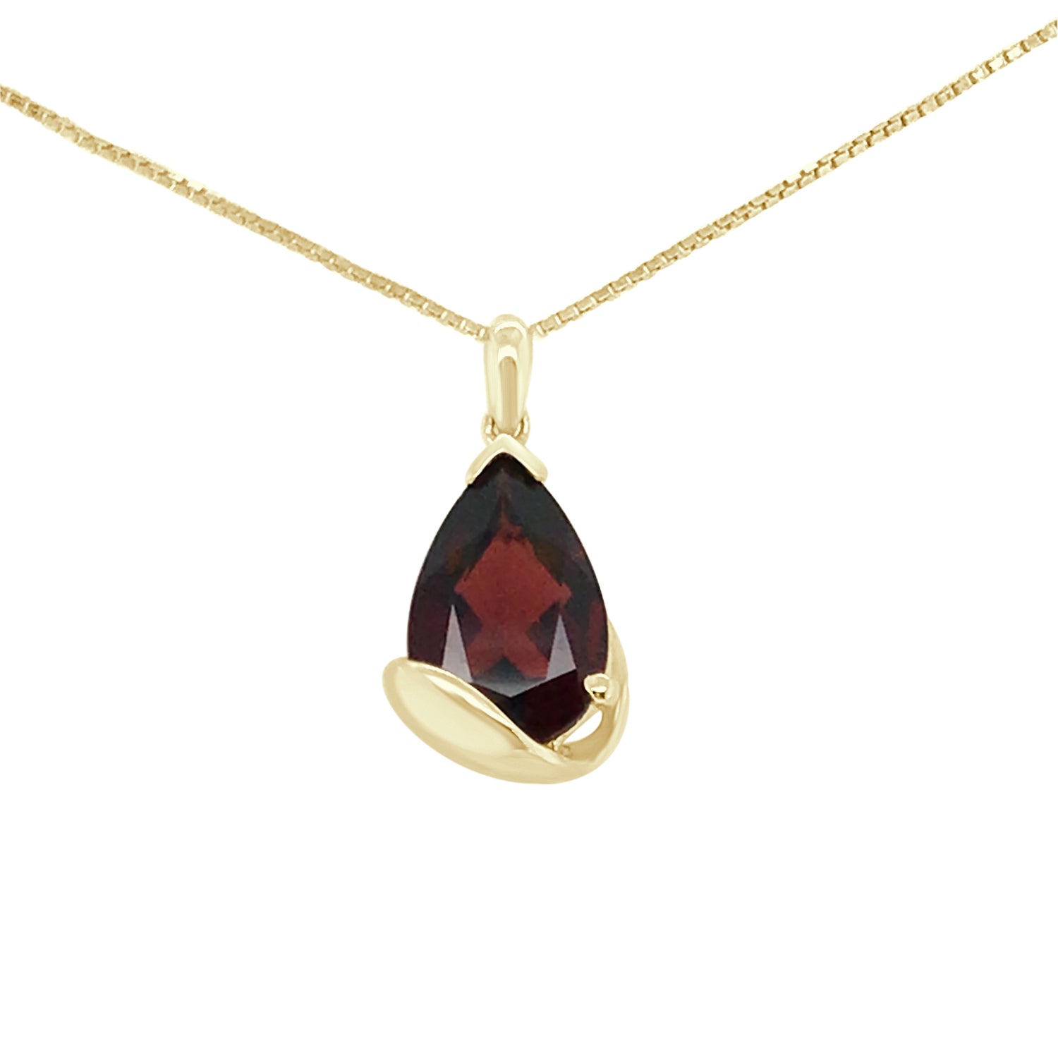 Garnet Teardrop Necklace in 14 Karat Yellow Gold