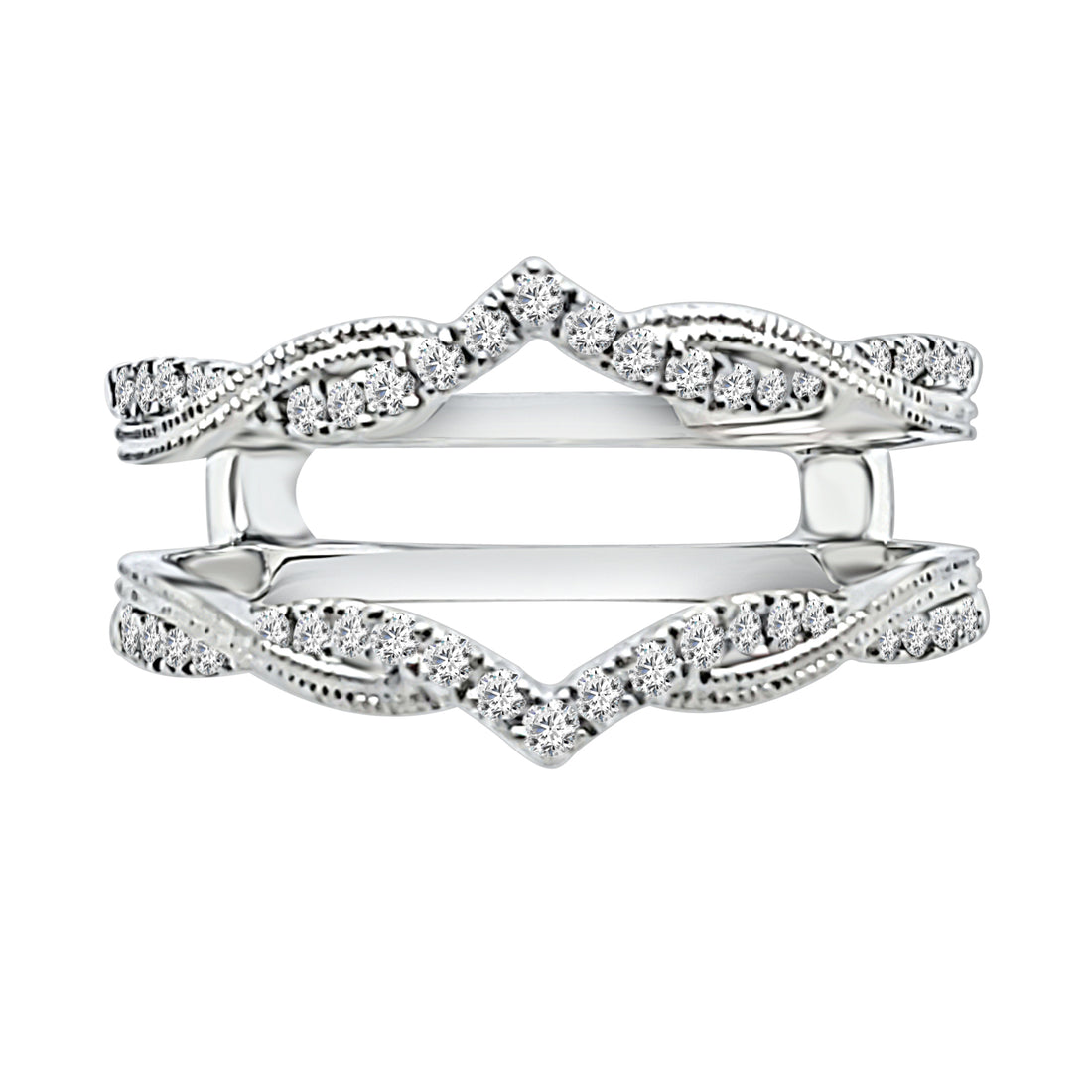 Milgrain Twist V-Shaped Wedding Band in 14 Karat White Gold with Natural Diamond 0.25ct