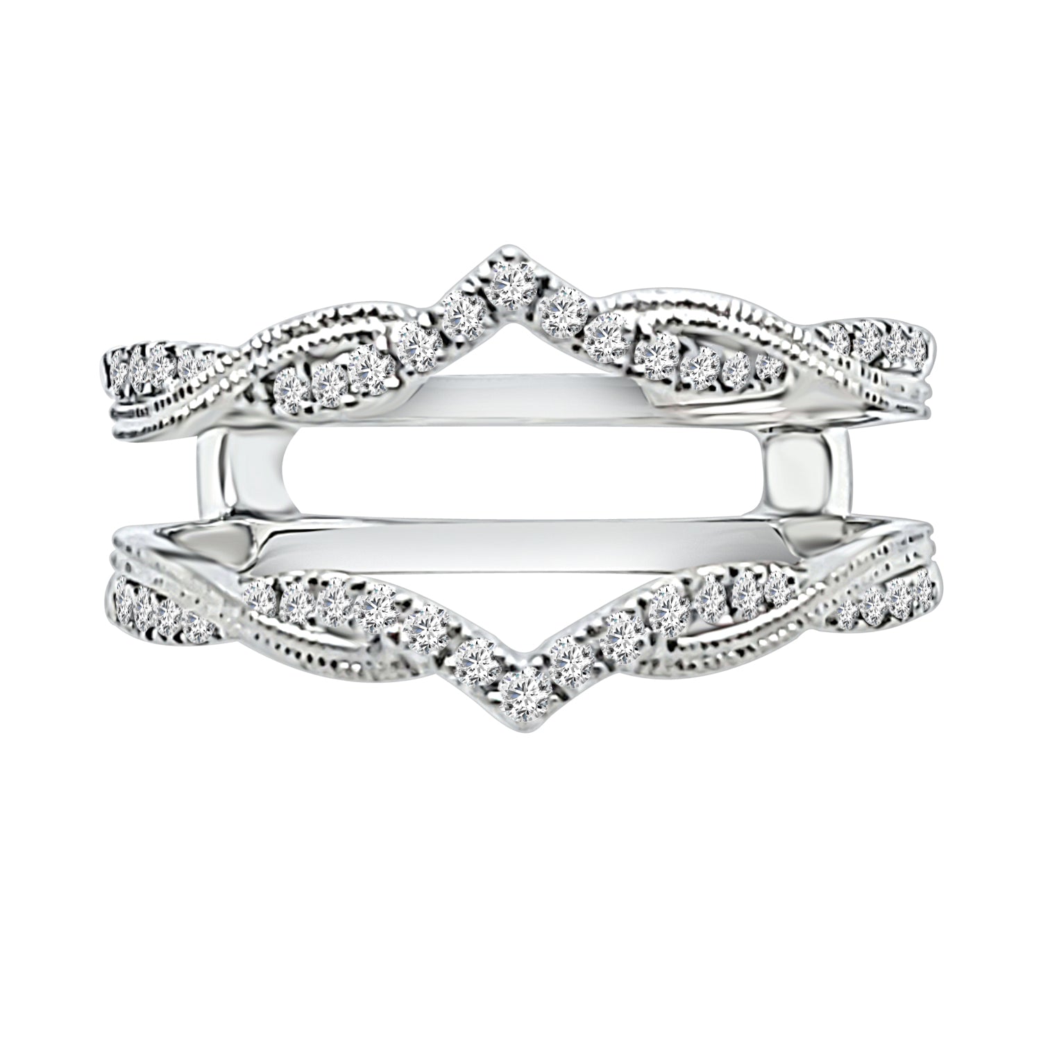 Milgrain Twist V-Shaped Wedding Band in 14 Karat White Gold with 0.25 Carat Natural Diamond