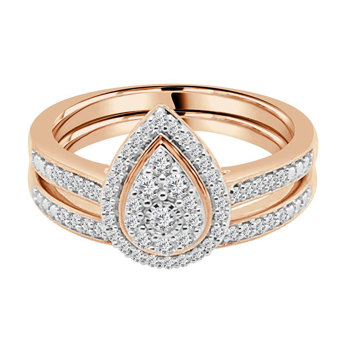 10 Karat Yellow Gold Pear Halo Cluster Wedding Set with 0.33 ct Natural Diamond