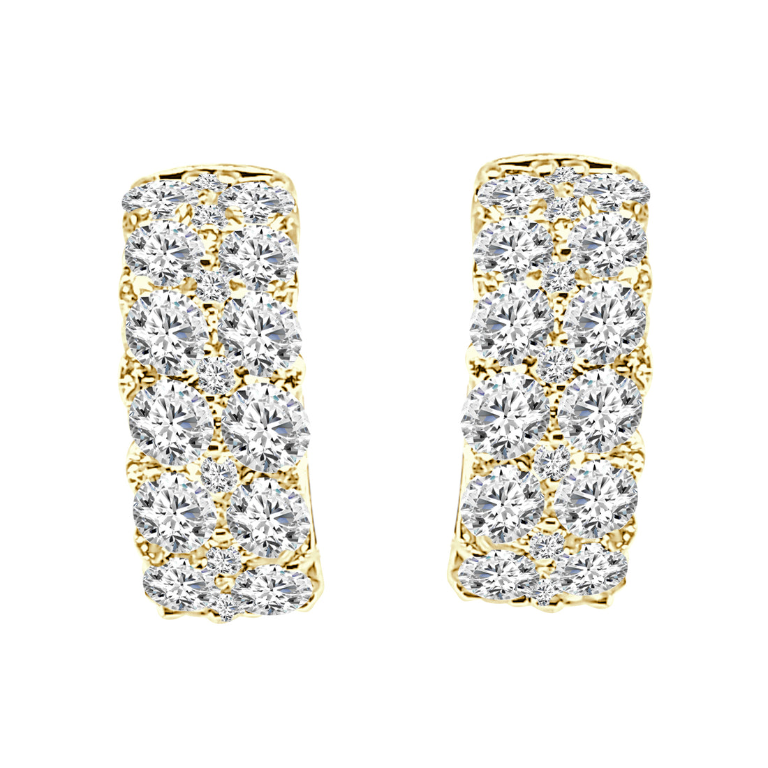 Petite Double Row 14 Karat Yellow Gold Earrings with Natural Diamond Accent - 2.00 Carats