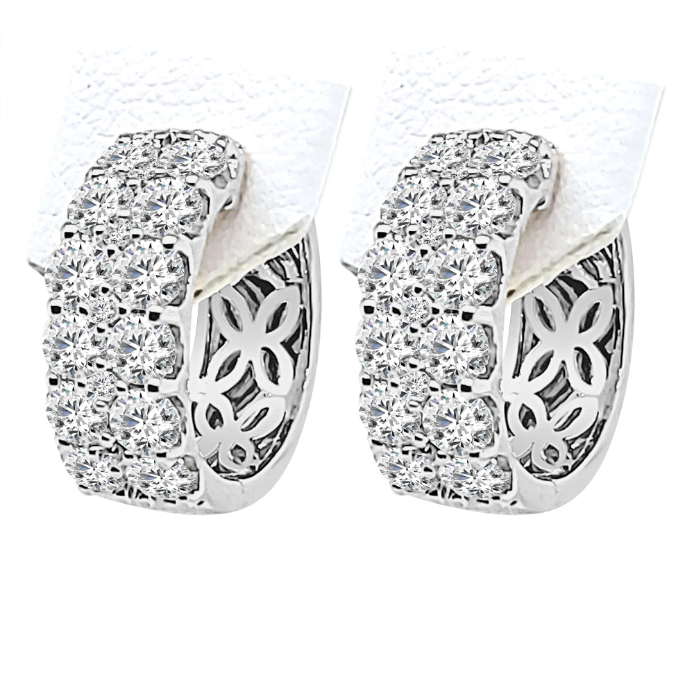 Petite Double Row 14 Karat Yellow Gold Earrings with Natural Diamond Accent - 2.00 Carats