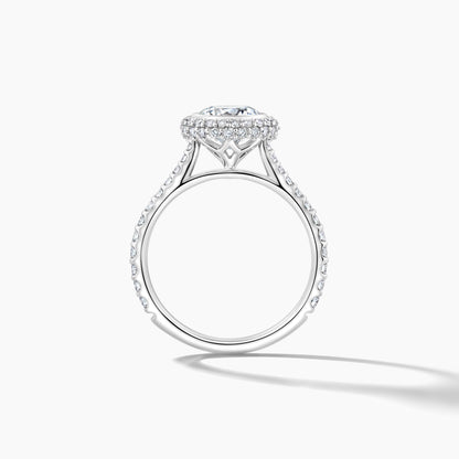 Platinum Engagement Mounting: Bezel Set with Pave Halo and Diamond Band