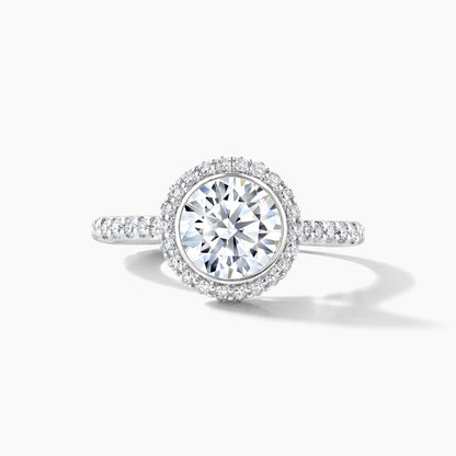 Platinum Engagement Mounting: Bezel Set with Pave Halo and Diamond Band