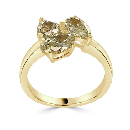 Oval Pear and Trillion Three Stone Ring in 18 Karat Yellow Gold with a 2.12 Yellow Diamond