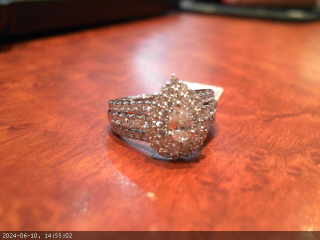 3 Row Pear Double Engagement Ring in 14 Karat White Gold with Natural Diamond, Pear Shape 0.38 ct