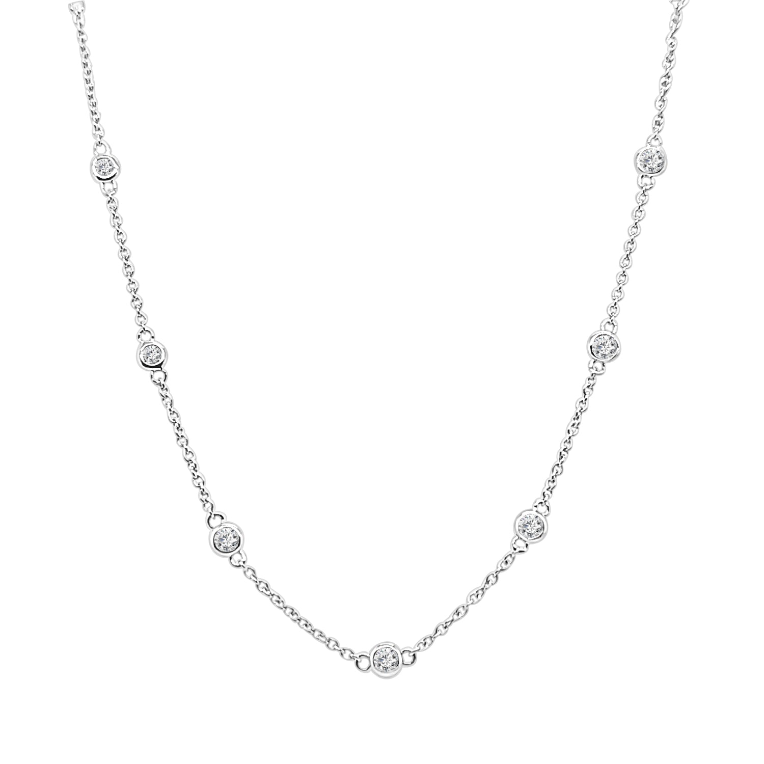 Bezel Set 14 Karat White Gold Necklace with 0.58 Carat Natural Diamond