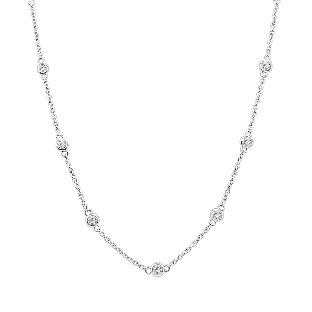 14 Karat White Gold Bezel Necklace with Natural Diamond Accent