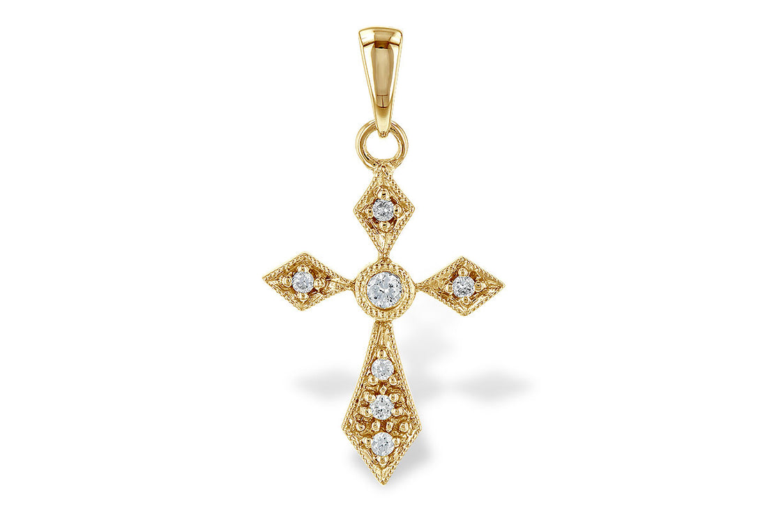 14K Yellow Gold Small Fancy Milgrain Diamond Necklace - 0.06ct Natural Diamond