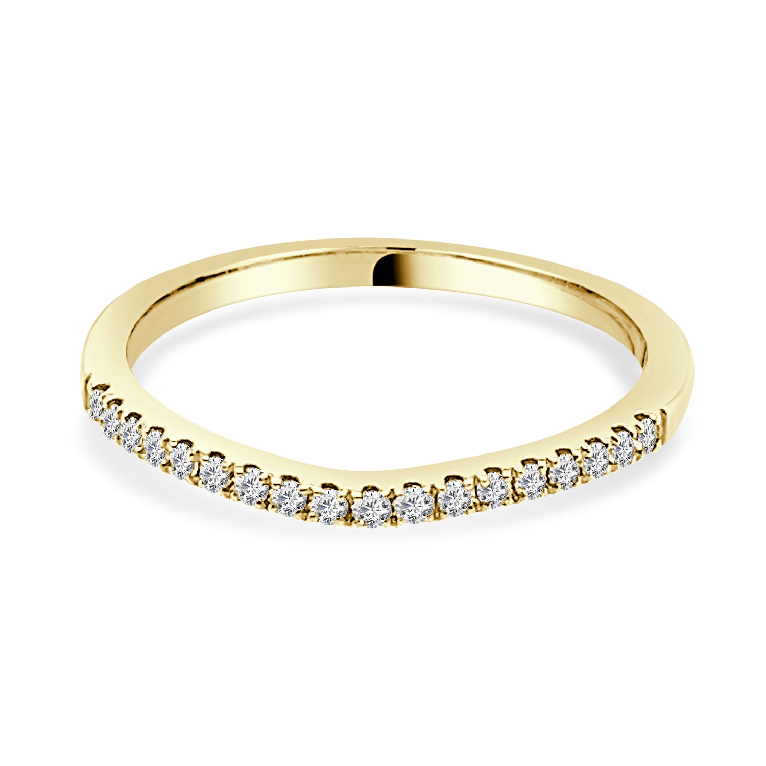 Curved 10K Yellow Gold Wedding Band with 0.13ct Natural Diamond