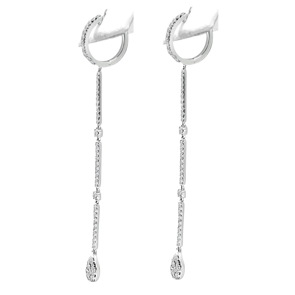 1.50 Carat Round Natural Diamond Statement Drop Pear Cluster Earrings in 14 Karat White Gold