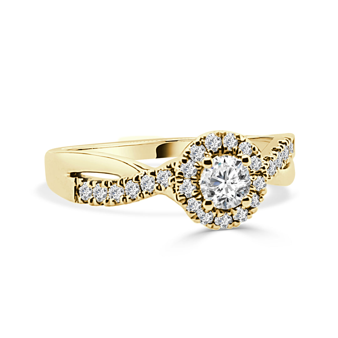 Twist Round Natural Diamond Engagement Ring in 14 Karat Yellow Gold