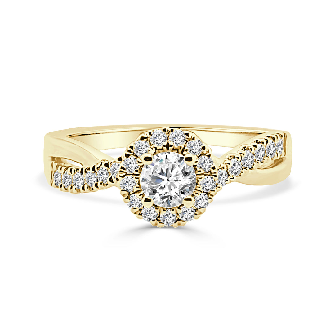 Twist Round Natural Diamond Engagement Ring in 14 Karat Yellow Gold