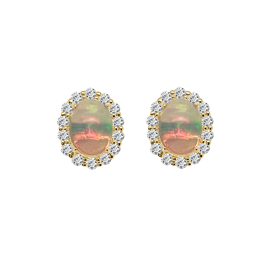 14 Karat Rose Gold Halo Oval Opal Earrings - 1.61 Carat