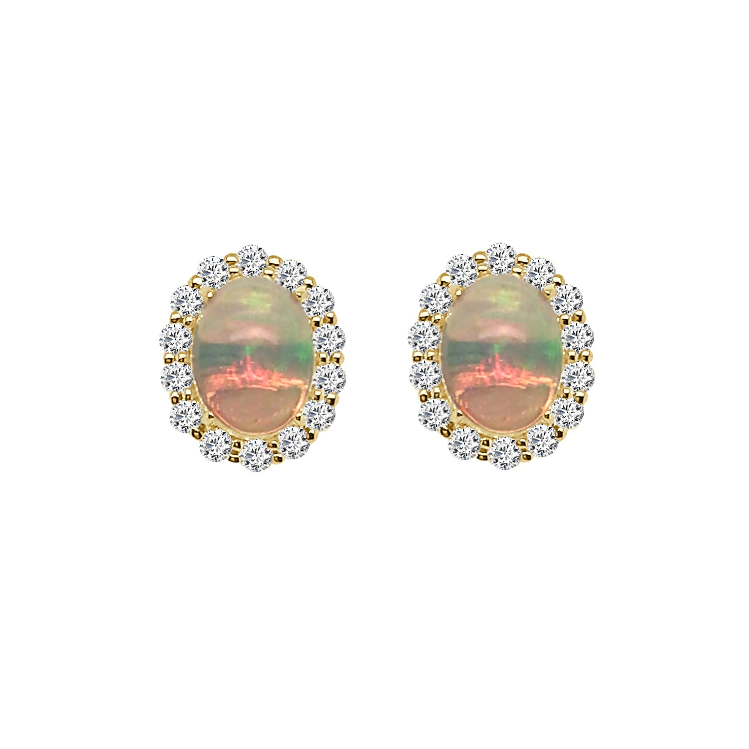 14 Karat Rose Gold Halo Opal Earrings - Oval Shape 1.61 Carat