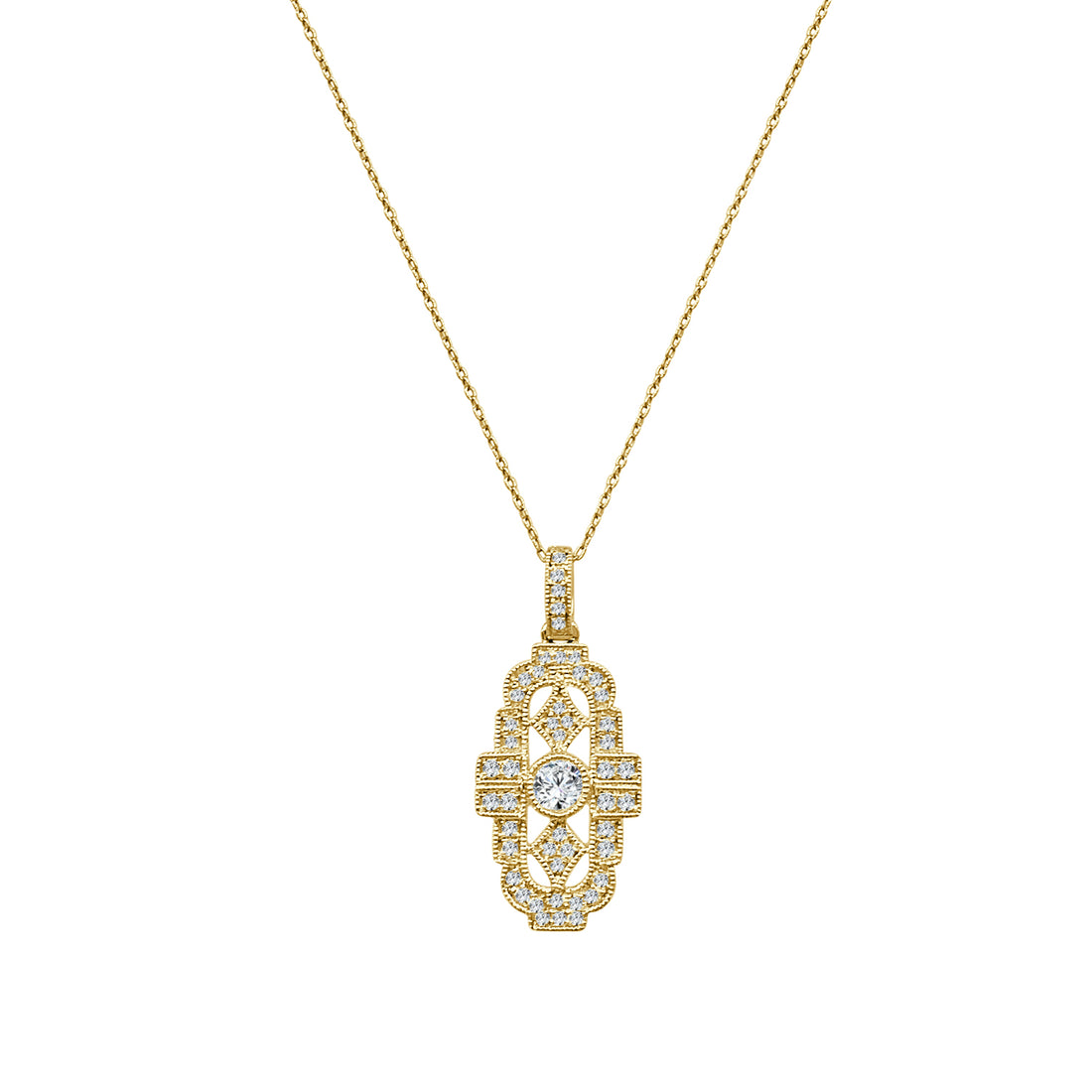 Antique Milgrain 14K Yellow Gold Necklace with 0.25 Natural Diamond