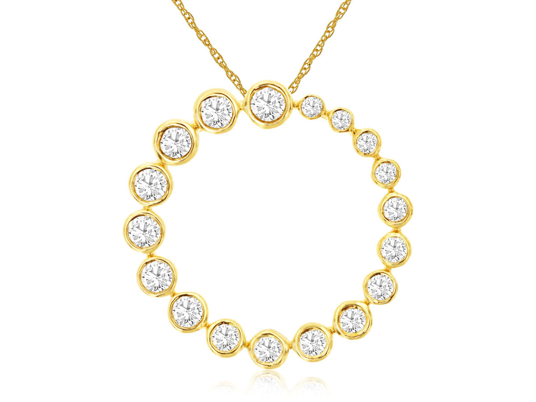 14 Karat Yellow Gold Graduated Bezel Set Diamond Necklace with Cable Chain
